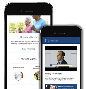 COPDhub health app education section screen on a mobile phone.